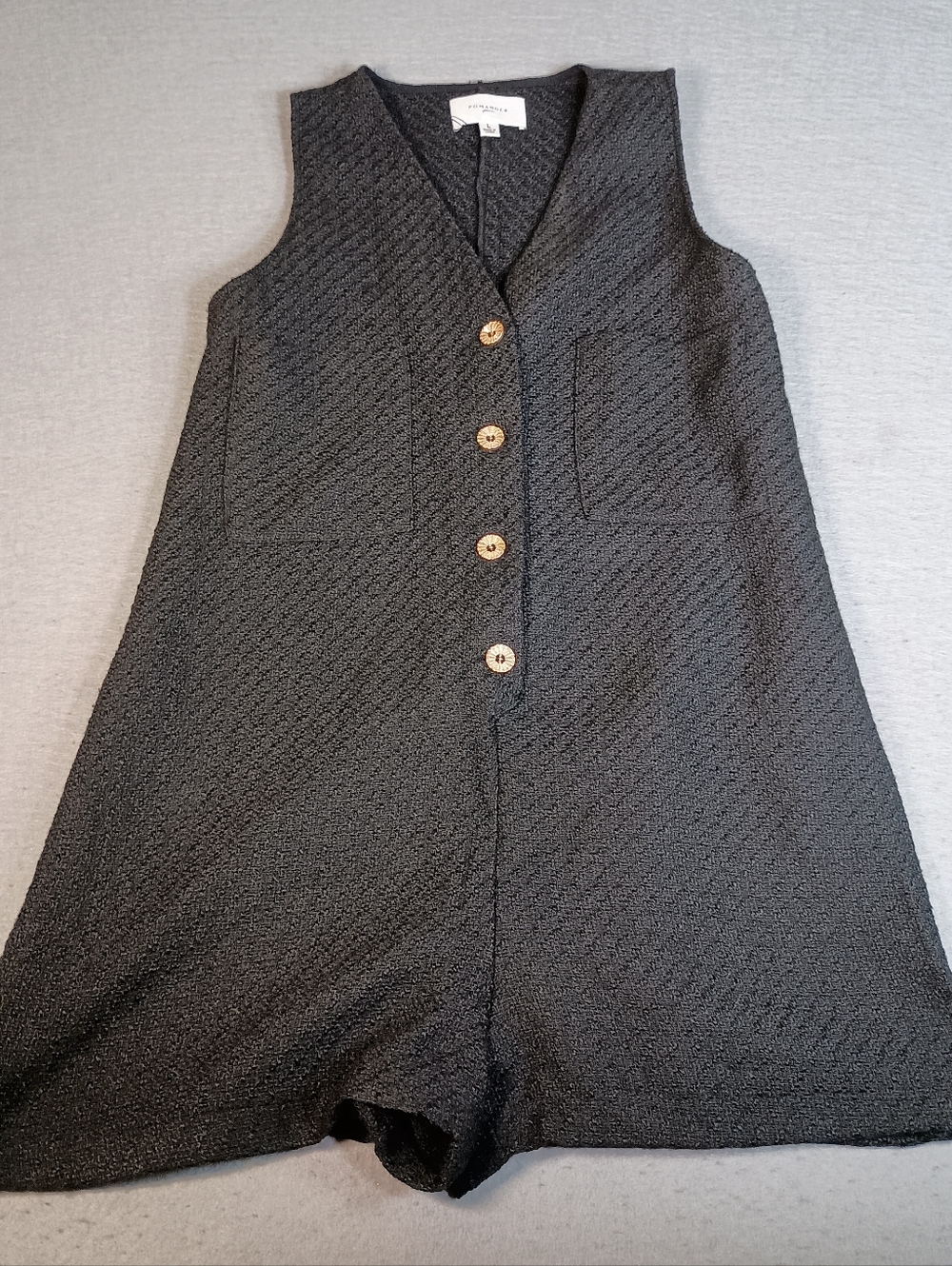 Tuckernuck Pomander Place Black Textured V-Neck Myla Romper Large Pockets